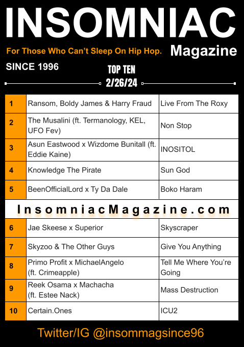 Insomniac Magazine’s Weekly Hip Hop Top Ten (2/26/24)